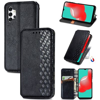 Kompatibel med Samsung Galaxy A32 5g Flip Case Etui Vintage Wallet Flip Cover med magnetisk lukning Coque - Blå sort