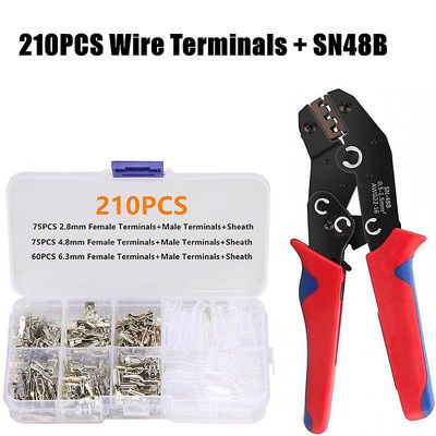 210stk 2,8mm 4,8mm 6,3mm Spade Krympeterminaler Sn-48b Trådkrømpningstang 0,5-2,5mm2 20-13awg Sæt Værktøj