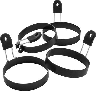 Suren Stort 3,5" nonstick æg ringe sæt med 4, rund crumpet ringform shaper til engelske muffins pandekage madlavningsgitter - bærbart grilltilbehør...