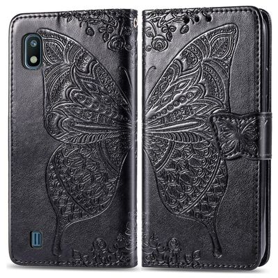 Gangxun Kompatibel med Samsung Galaxy A10 Case Flip Cover Emboss Butterfly Soft Tpu Stødsikker Shell Slim - Sort