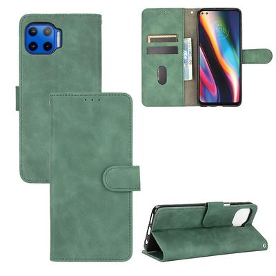 Etui til Motorola Moto One 5g Cover Premium læder med kortholder Flip Folio magnetisk etui Etui Coque - Sort Grøn