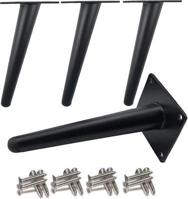 4 skrå bordben, metall skap ben, kjeglemøbler ben, rustfritt stål, svart malt 20cm høy, sklisikker stille erstatning for sofaer, bord og ot