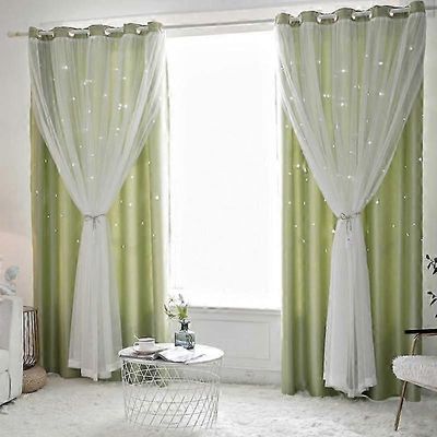 Tähti Cutout Ikkunaverho Pimennysverhot Lapsille Tytöt Makuuhuone Olohuone Kaksikerroksinen Tähti-ikkuna Pimennysverhot Kodin sisustus vihreä W100x...