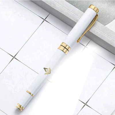 Bricks Masons Gratis gravering metal signatur frimurerisk orb pen - (flere farver / bilag) Hvid