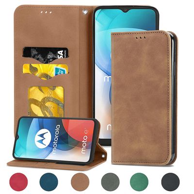 Gangxun Sag For Motorola Moto E7 Magnetisk Lukning Læder Tegnebog Cover Housse Etui Shockproof - Marron