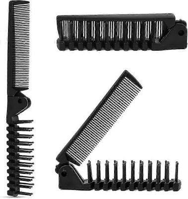 Taitettava hiusharja ja kampa, kannettava muovinen hiusharja matkoille, kaksipuolinen hierontakampa paksuille ja ohuille hiuksille (musta)