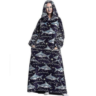 Tegneserie Super Long Hooded Blanket Luksus Vinter Overdimensjonerte hettegensere Genser Flanell Giant Lazy TV Blanket Pyjamas Varm badekåpe W Shark
