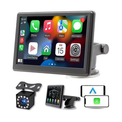 bærbar trådløs Carplay skjerm dashbordmontering, 7 tommers berøringsskjerm bilstereo Bluetooth