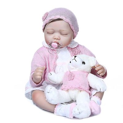Genfødsel dukke 55cm født sovende baby naturtro bebe dukke genfødt baby håndrodet hår blød vægtet krop yndig dukke soft touch sød gave