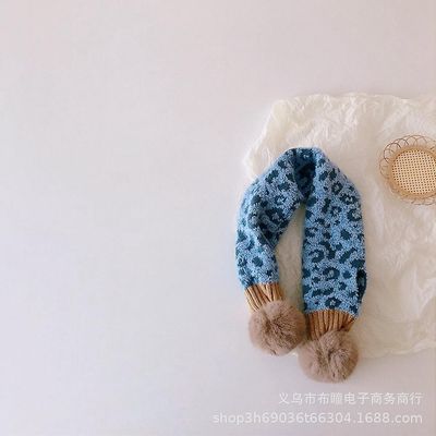 Personlighed Leopard Print Cross Vinter Pels Pære Baby Varm Hagesmæk Sæt blå