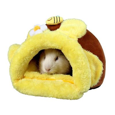 Linkrunning Blød varm Pet Nest Snuggle Cave med dejligt mønster, Hamster Marsvin Nest, 24 * 23 * 17cm, gul brun gul-brun As shown