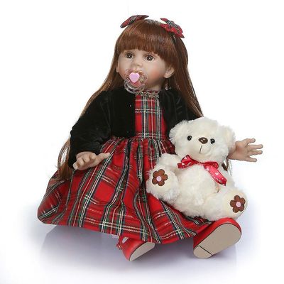 Genfødsel dukke 60cm genfødt fridolin lille barn baby pige naturtro bebe dukke genfødt lang glat hår dukke 6-9m ægte baby størrelse sød gave