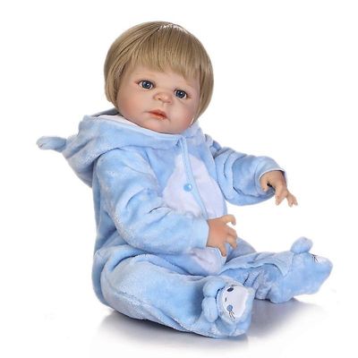 Genfødsel dukke 57cm fuld silikone sumilation født baby dreng med sort klistret hår og brunt tøj silikone genfødt baby dukke sød gave