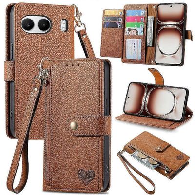 Foxdock Läppäkotelo OnePlus Nord 4 vetoketjullinen nahkakotelo iskunkestävä rakkauslompakko Ruskea