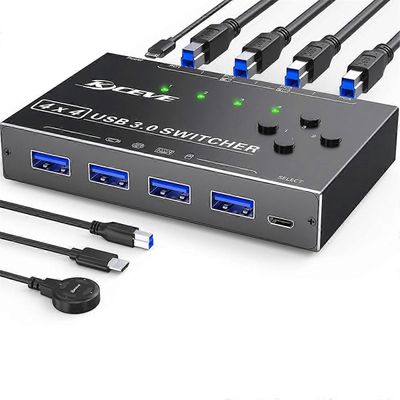 USB 3.0 -kytkin 4 tietokoneelle, 4 porttia USB-kytkinvalitsin näppäimistölle, hiirelle, kytkimelle, tulostimen jakajalle Musta