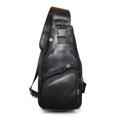 Soft Top Quality Leather Vintage Triangle Crossbody Chest Sling Bag For menn Design Travel One Shoulder Bag Daypack Mann 8015 svart 2