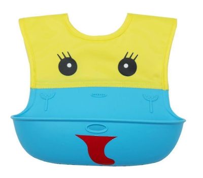 Silikone Tegneserie Mønster Baby Bib, Bærbar Vandtæt Bib gul