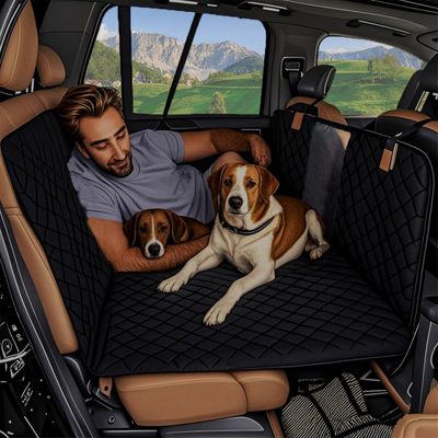Koiran autonistuimen suojus kovalla pohjalla koirille, ovensuojat, takaistuimen jatke, riippumatto, maastoauto- ja kuorma-autoyhteensopiva, musta