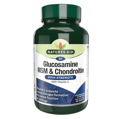 Natures Aid Glukosamiini 500 mg MSM 500 mg Kondroitiini 100 mg (C-vitamiinilla), 180 tablettia