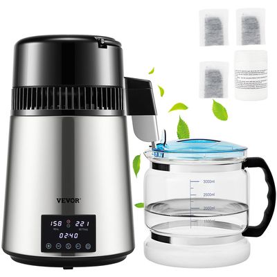 Vevor 4L vanndestillatør 1.5L / H Destillert vannmaskin Timing Dual-Temp Silver