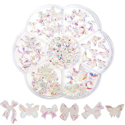 3d farverig aurora sløjfe neglekunst dekoration diy rhinsten sød glitter 7 stilarter design multi-form vedhæng blomst ædelsten