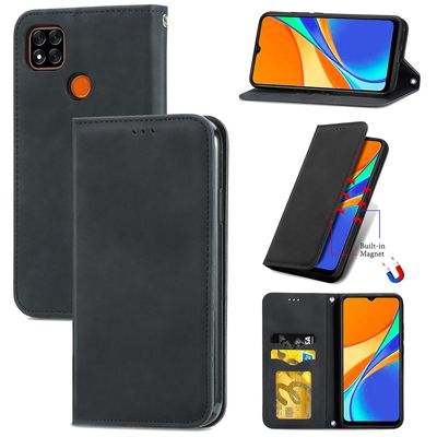 Gangxun Sag For Xiaomi Redmi 9c Magnetisk Lukning Læder Tegnebog Cover Housse Etui Shockproof - Sort