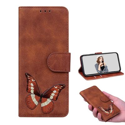 Etui til Motorola Moto Edge Butterfly Cover Premium Læder Magnetisk- Pink Brown