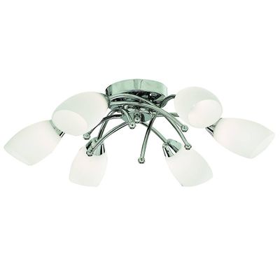 Searchlight Lighting Opera 6 Light Flush Multi Arm Loft Light Chrome og Opal Glass, G9