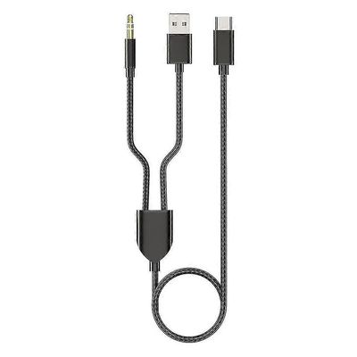 1 jaettu 2 tyyppi-C USB-A 3,5 mm:n Aux-kaapeli stereo-Hifi-ääni auton kaiuttimille Musta