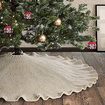 ruffled strikket tre skjørt 48 tommers (120cm), tykk strikket tre krage for landet rustikk jul dekorasjoner, krem hvit