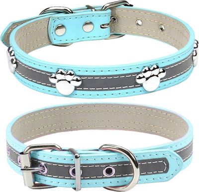 SBSGV heijastava koiran kaulus, jossa söpö tassuniitti nastoitettu hauska pehmeä PU-nahkainen säädettävä pentukoiran kaulukset pienille keskisuuril...
