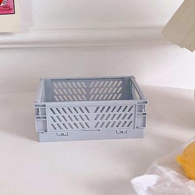 1 pc Mini Desktop Cream Farve Plast Foldbar Stationær Arrangør, Lyseblå Farve