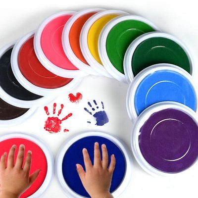 4farver Hånd Inkpad Fingeraftryk Baby Håndaftryk Fodaftryk Babypleje Lufttørring Blødt leraftrykssæt Støbning Forælder-barn-20