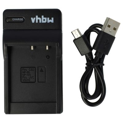 vhbw USB-laturi yhteensopiva Casio NP-110:n kanssa, NP-130 kameran videokamera/akku - latausteline, latauksen merkkivalo, 4,2 V Musta