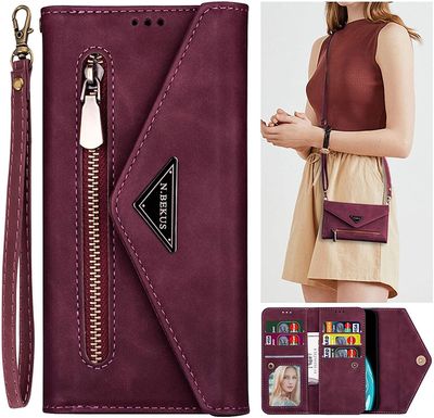 Gangxun Lanyard sag til Iphone Xs Max aftagelige Crossbody Lanyard Lynlås Tegnebog håndtaske sag med 6 kortholdere, premium Pu læder beskyttende Fo...