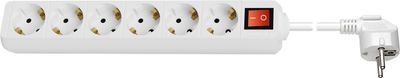 Grenuttag med brytare, 6 uttag, 5 m, vit