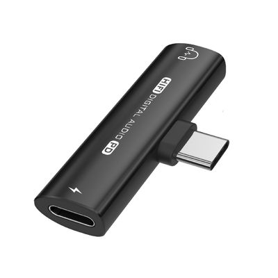 USB-C til 3,5 mm adapter til hovedtelefoner og oplader Black