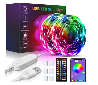 LED 7-farvet lysliste med Bluetooth app betjening til TV baggrund Black 4 m