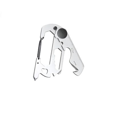 Monitoimityökalu, jossa avaimenperä, karbiiniavain ja pullonavaaja ulkokäyttöön Silver