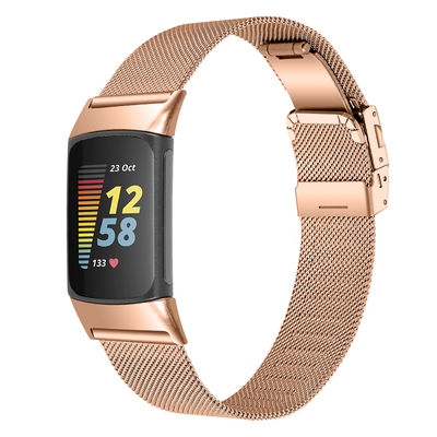 Klockarmband i Rostfritt Stål för Fitbit Charge5/6 PinkGold
