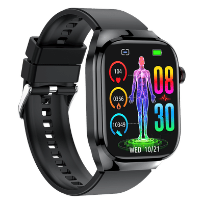 Smart ur med EKG, puls, blodtryk, søvn, skridttæller Black