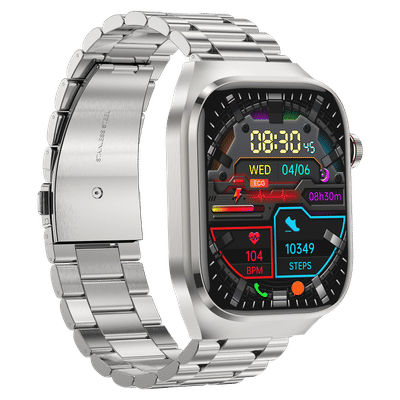 Smartur med metalarmbånd EKG, puls, blodtryk, søvn, skridttæller Silver