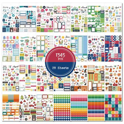 J10 Planner Tarrat - 1345 kpl värikkäitä koristetarroja