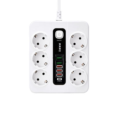 EU 6-Vägguttag, 5 USB-Portar, 1 USB-C Port White