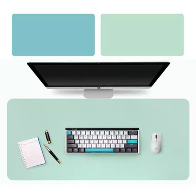 Dobbeltsidig skrivebordsmatte, grønn og blå, PU-lær L