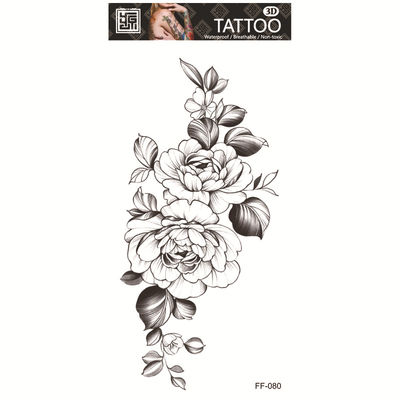 Svart blomster midlertidig tatovering - Vanntett og langvarig Model 1