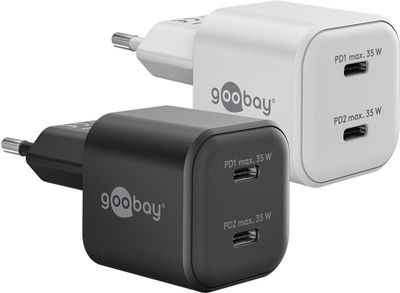 USB-C™ PD GaN dobbelt hurtigoplader Nano (35 W) sort