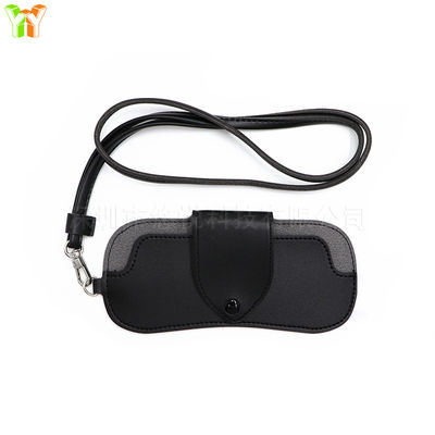 Bærbar PU læder solbrilleetui hals hængende pose Black
