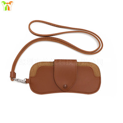 Bærbar PU læder solbrilleetui hals hængende pose Brown