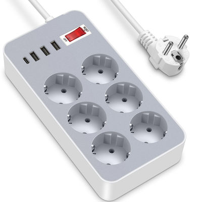 EU Standard Strømskinne med USB og Type-C-porter